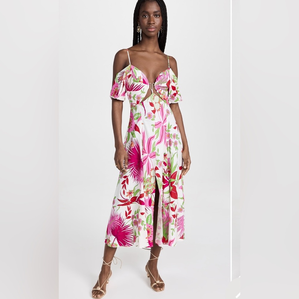 Cult Gaia Dina Linen Blend Floral Midi Dress